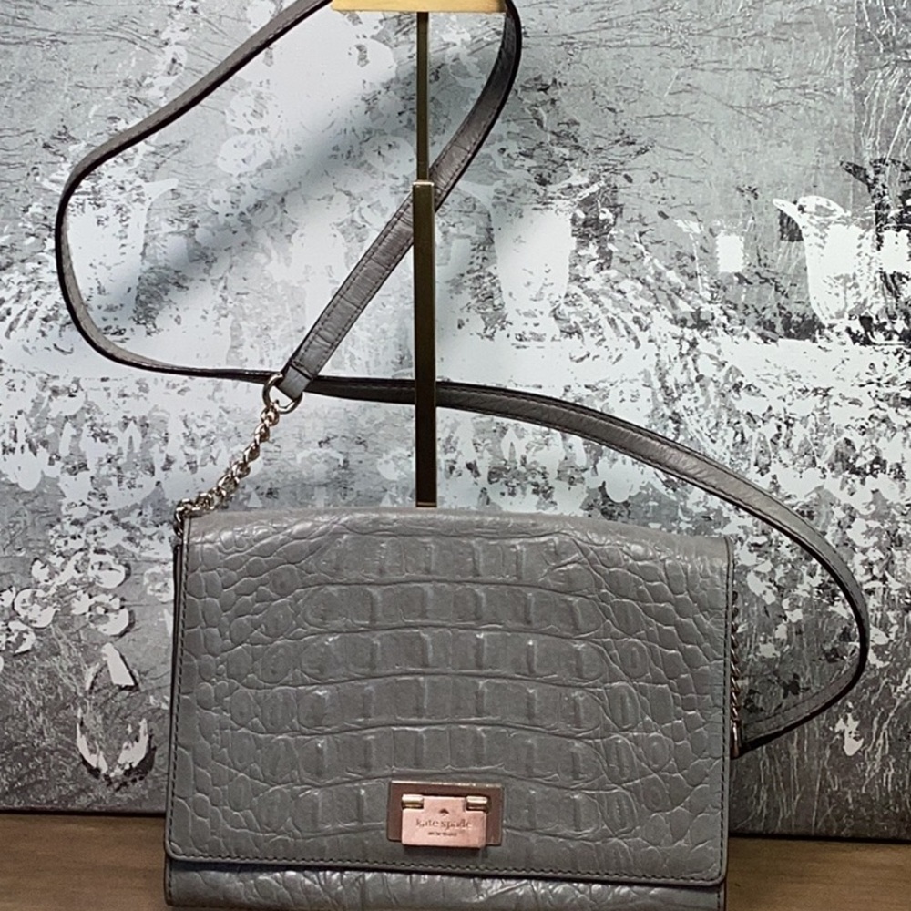 Kate Spade Grey Fiona Embossed Leather Bag Crossbody